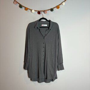 FP Beach charocal grey linen blend long sleeve button down tunic